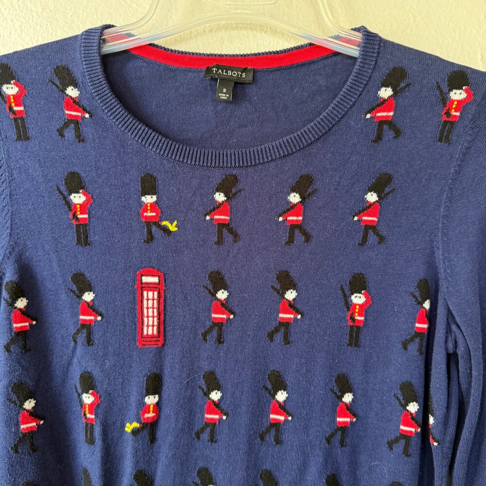 Talbots Navy Blue English Guards Crewneck navy blue lite sweater size S - Picture 3 of 10